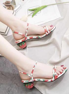 Fashion Women's Ladies Strawberry Printed Beach Party Shoes