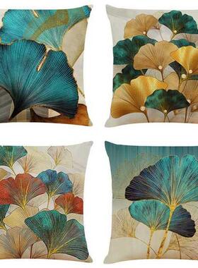 Cushion Covers Modern Teal And Gold Leaves Decorative Throw
