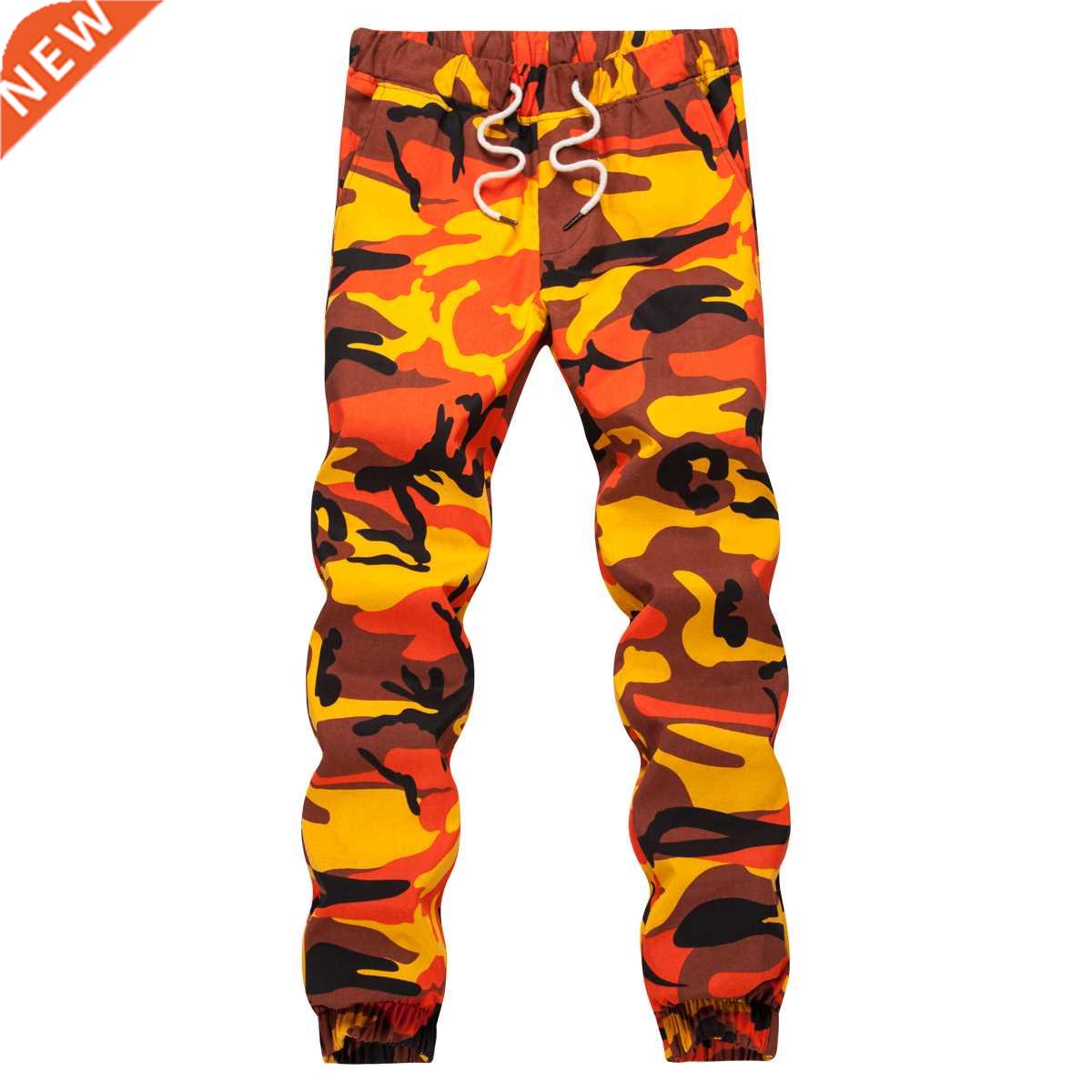 Ins Orange Camouflage Jogger Pants Men Hip Hop Woven Casual