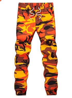 Ins Orange Camouflage Jogger Pants Men Hip Hop Woven Casual