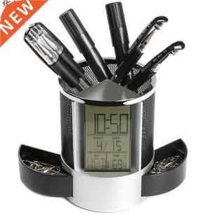 Pen Digital Alarm Clock Desk Black LED Pencil Mesh 111