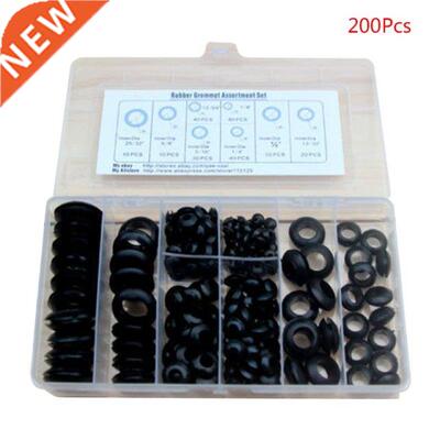 200Pcs/box Rubber Grommet Gasket Kits for Wire Cable Black A