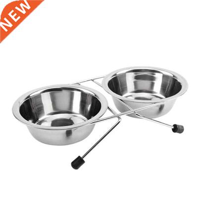 Stainless Steel Double Bowl Dog Cat Feeder Elevated Stand Ra