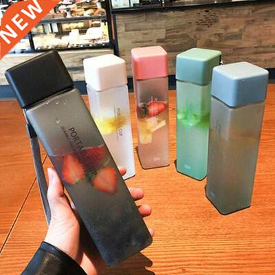 1Pc 500ml Transparent Square Plastic Matte Water Cup Outdoor