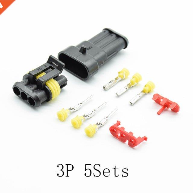 5sets Kit 3pins Way AMP Super seal Waterproof Electrical Wir