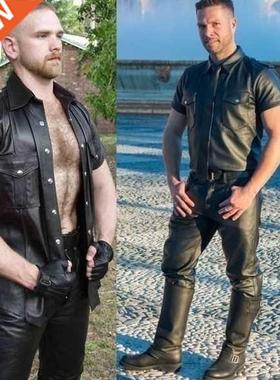 en Suits European Aerican en's Iitation PU Leather Shirt