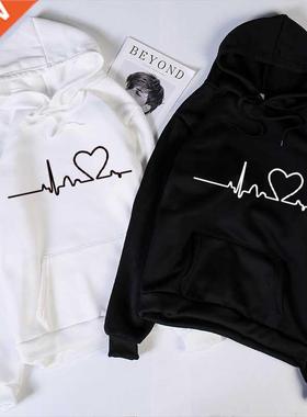 Woen Hoodies Casual Harajuku Love Printed Hoodie Autun Win