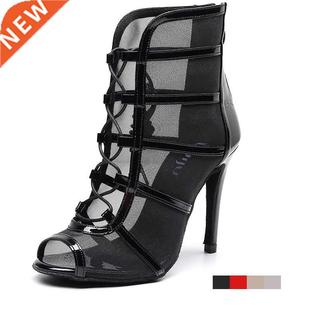 Woman High Top Latin Dance Shoes Red Black Ballroom Dance Bo