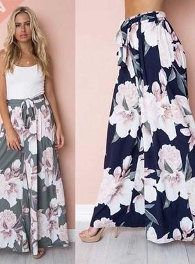 Casual Womens Loose Pants Y2K Floral Printed Palazzo Pants H