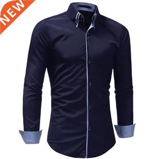 Trim Fit Mens Smart Casual Dress Shirts Turn-down Collar Lon