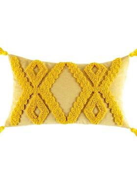 Boho Tufted Diamond Print Cushion Pillow Cover Handmade Thro