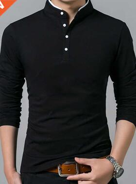 Hot Sale 2022 Spring Mens Tshirt Long Sleeve Stand Basic Sol
