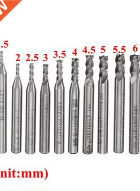 10Pcs/Set 10 Size 1.5-6mm HSS & Aluminum CNC 4 Flutes Bl
