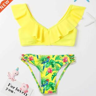 Bikini Girl Set Ruffle Kids Swimsuit Floral Tropical