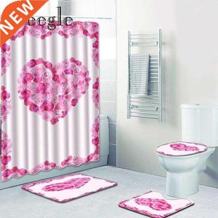 Zeegle Bathroom Bath Mat and Shower Curtain Set Anti slip B