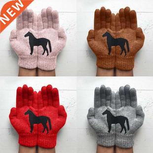 Warm Knitted Full Womens Gloves Thicken Fingered Funn Winter