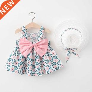 Girls Beach Bow Summer Flowers Cute Baby Dress 2pcs Princess