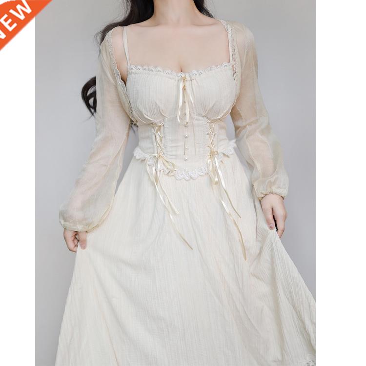 Heavy fishbone French retro design sling dress long skirt su