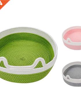 Round Woven Cute Bite-Resistant Cat Bed House Cat Mat Cat Sl