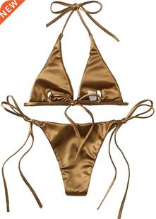 Top Two Piece Women Triangle Halter Swimsuit Bikini Metallic