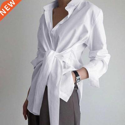 fashion women shirt blouse long sleeve ruched solid color bl