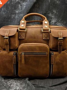MAHEU Fashion Natural Leather Men Briefcases With Shoulder S