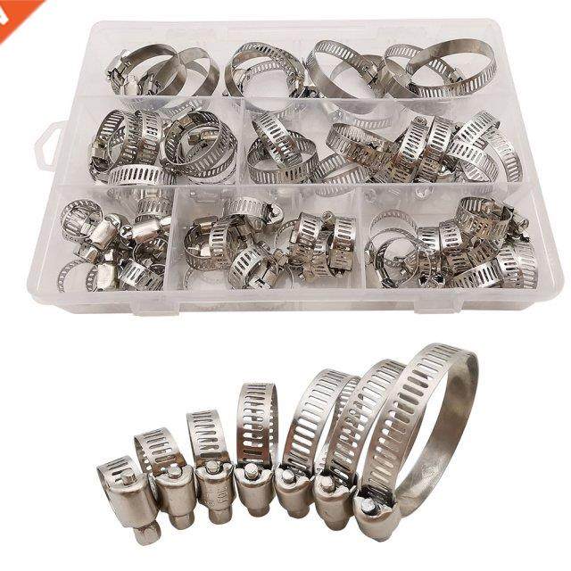 60Pcs Stainless Steel 8mm-38mm Multi Size Hoop Clamps Hose C