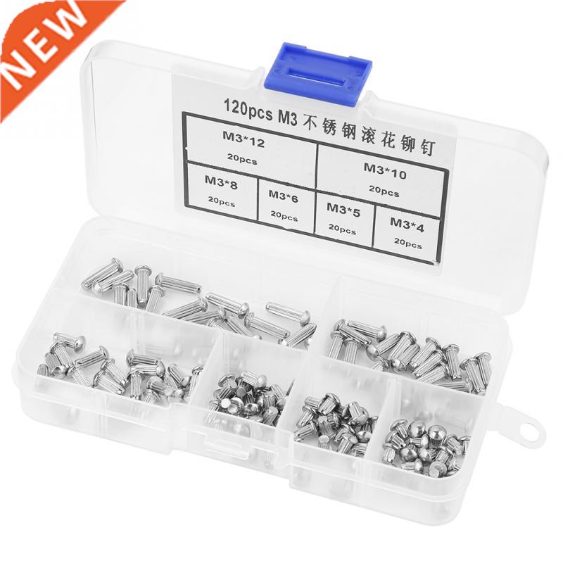 120 pcs M3 Stainless Steel RivetRound Head Knurled Shank Sol
