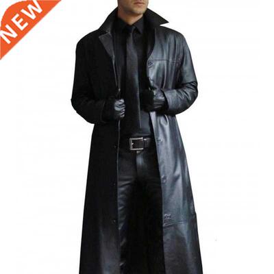 Fashion PU Leather Jackets Men Autumn Winter Warm Long Faux