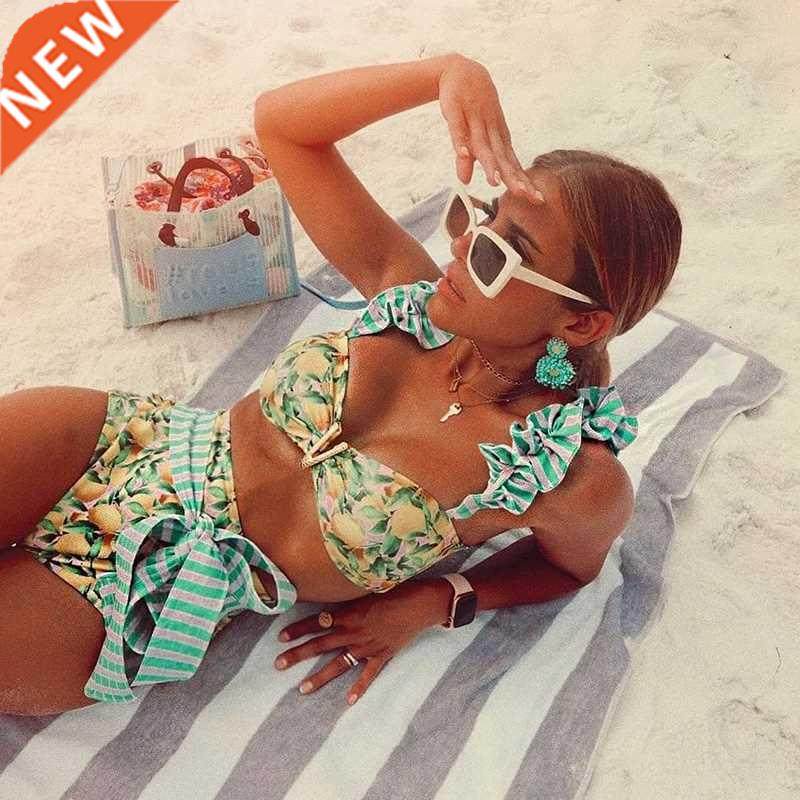 Two-Pieces Women Floral 2021 Push-Up Padded Bra Ruffles Band