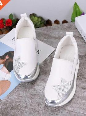 Akexiya Comfort Creepers Bling Loafers Silver Platform Shoes