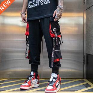 Black Cargo Overalls Hip Sweatpants Hop joggers Men Pants