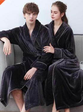 Plus Size XL Men Robe Winter Flannel Soft Kimono Gown Lover