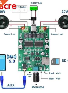 2*20W YDA138E Bluetooth 5.0 Stereo Digital Amplifier Board D