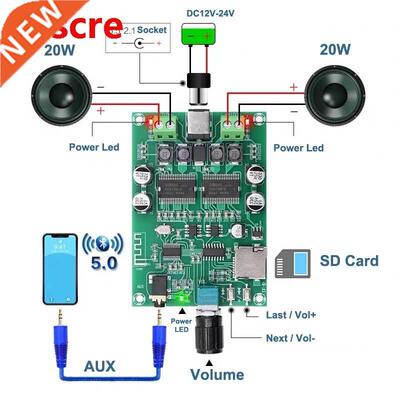 2*20W YDA138E Bluetooth 5.0 Stereo Digital Amplifier Board D