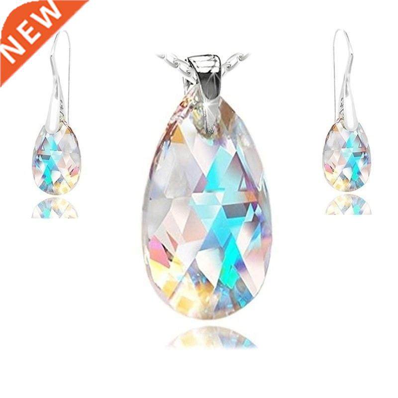 hot crystals blue aurora borealis adorned woman fashion ear