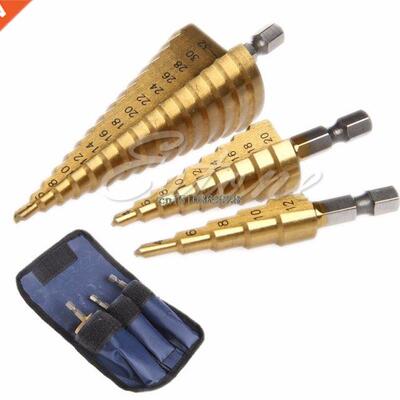 3Pcs Drill Bit Set Steel Titanium Nitride Coated Step Drill
