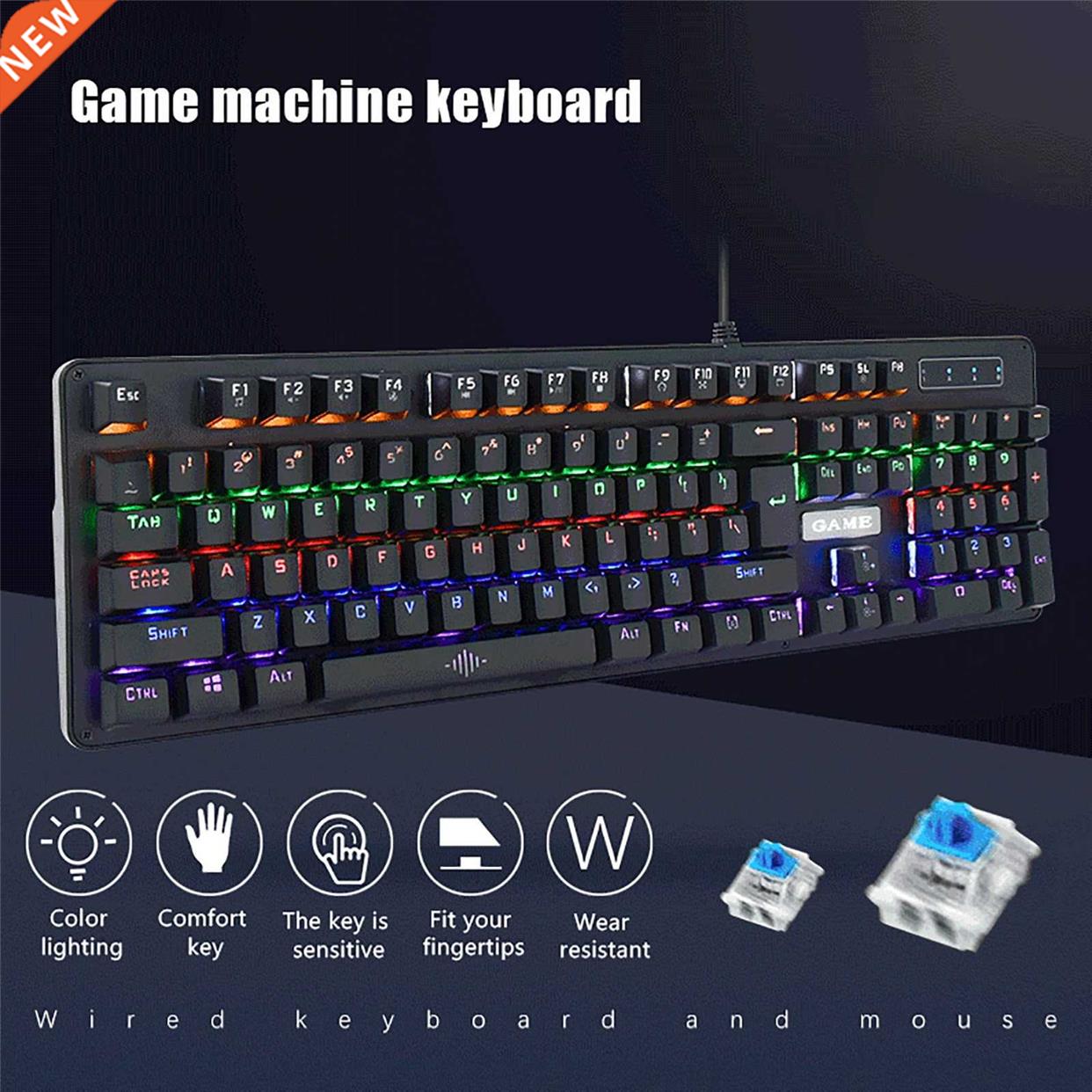 Gaming Keyboard Computer Keyboard Gamer 104 Key USB Wired LE