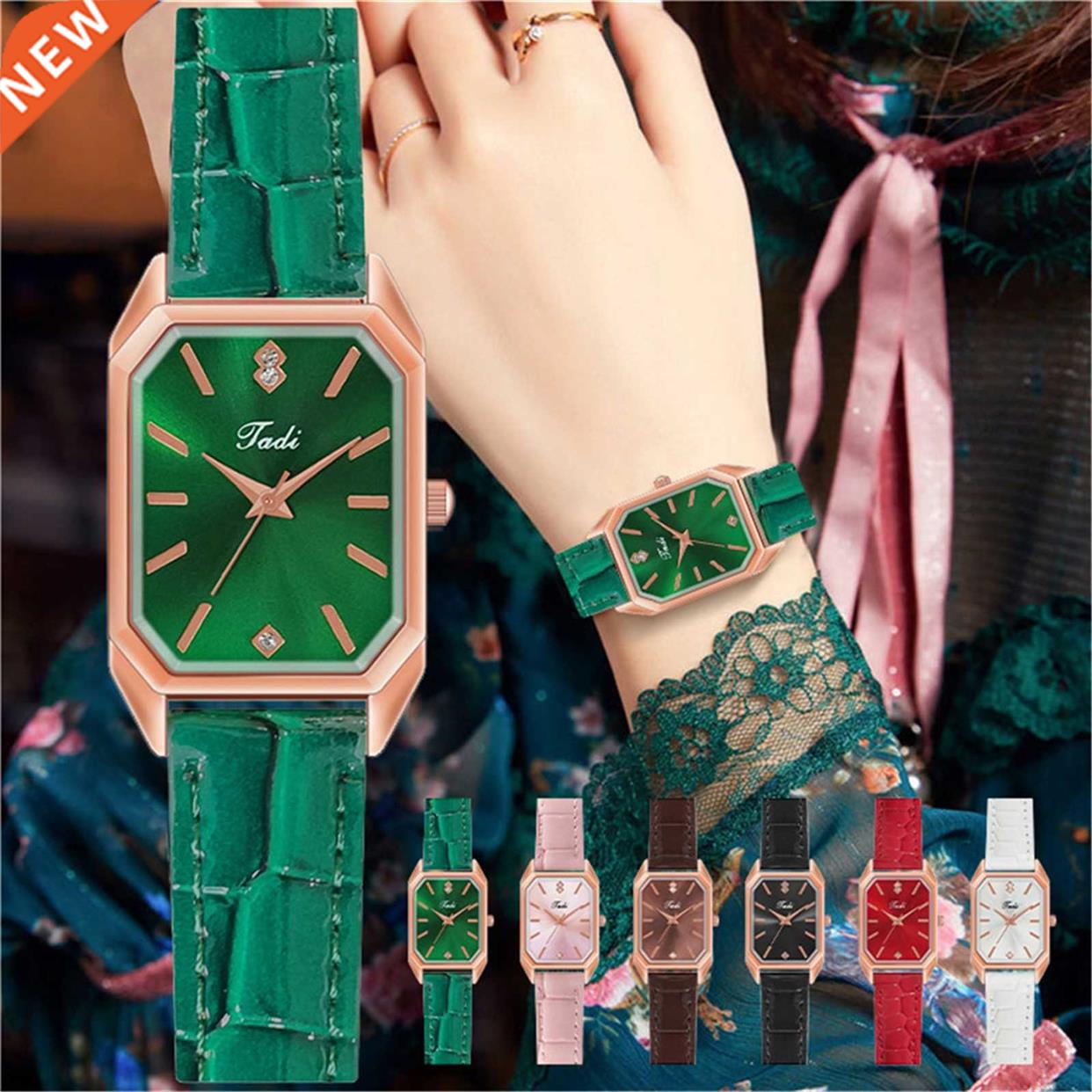 Square Scale Small Dial Ladies Watch Slub Pattern Belt Quart