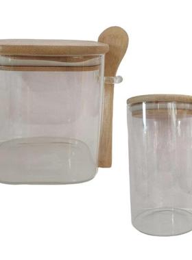 Transparent Glass Storage Jar Canisters with Scoops Organize