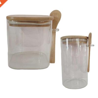 Transparent Glass Storage Jar Canisters with Scoops Organize