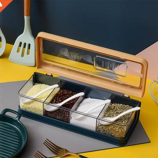 Four Grid with Spice Seasoning Transparent Spoon Jar