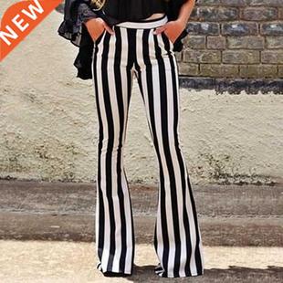Women Loose Trousers Women's Elegant Black Vertical Striped