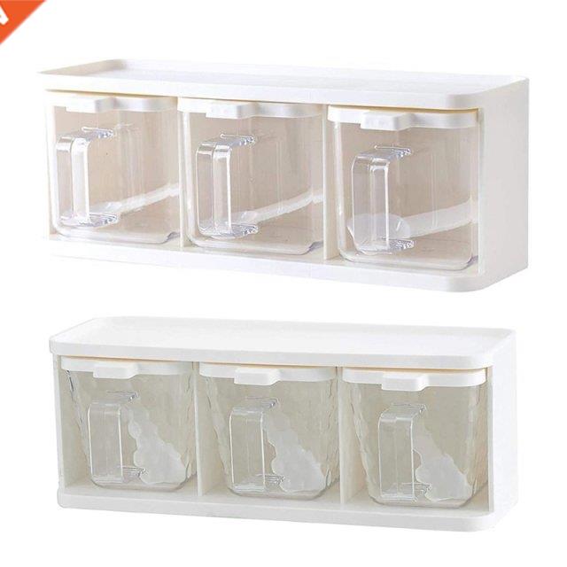 3 Grids Seasoning Box Condiment Jar Spoon Spices Storage Des