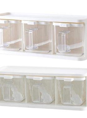 3 Grids Seasoning Box Condiment Jar Spoon Spices Storage Des