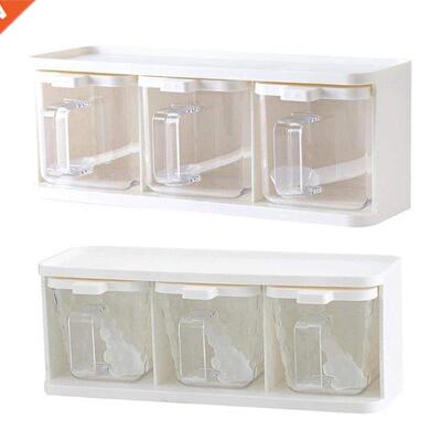3 Grids Seasoning Box Condiment Jar Spoon Spices Storage Des