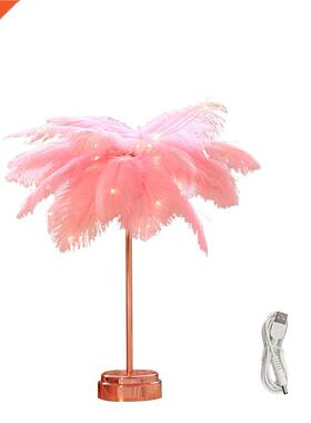 Bedroom Gift Artificial Feather Shade LED Desk Lamp Reading