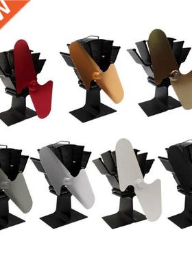 2 Blades Heat Powered Stove Fireplace Fan Fuel Saving Silent