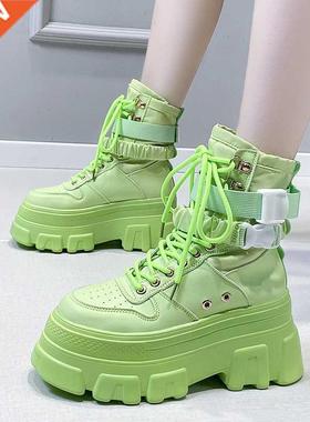 Rimocy Green Punk Chunky Platform Motorcycle Boots Women Aut