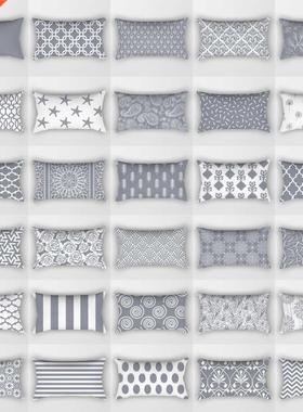 2022 New Gray Lumbar Pillows Case 30X50CM Damask Geometry Le